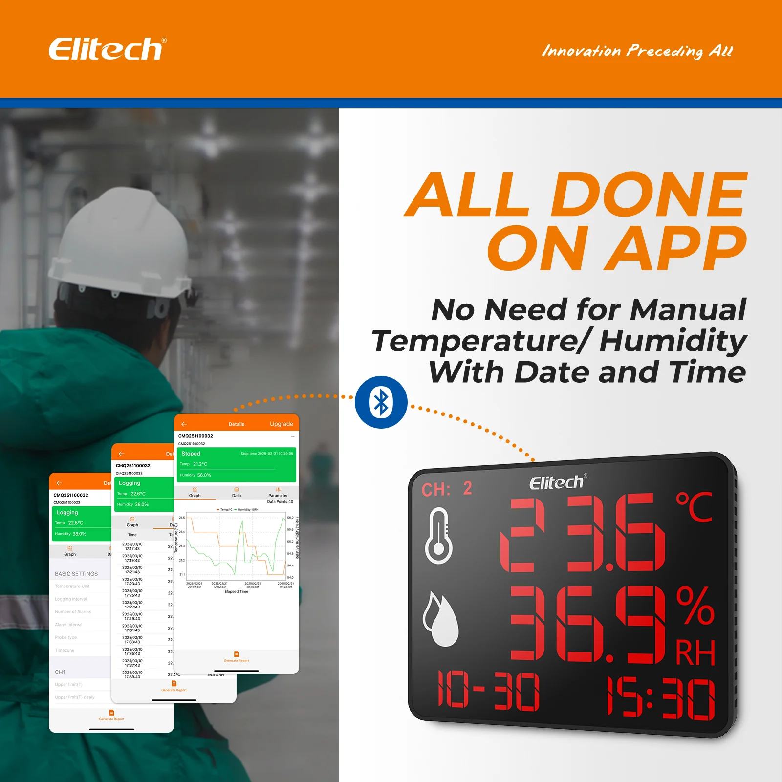 Elitech DR-230 Bluetooth Data Logger High Accuracy Digital Hygrometer Thermometer 30000 Points - Image 4