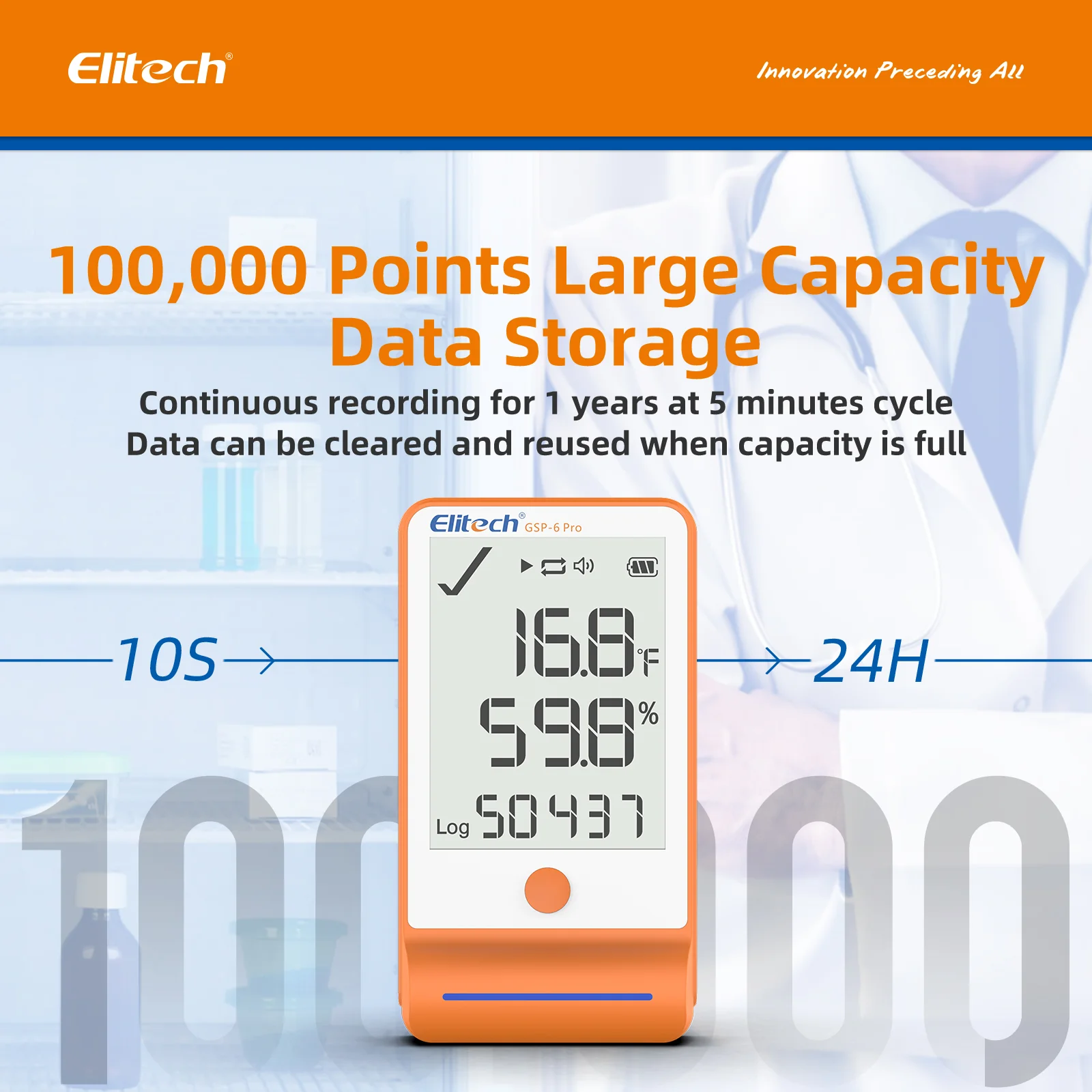 Elitech GSP-6Pro Bluetooth Temperature and Humidity Data Logger Recorder with Calibration Certificate, 100000 Points, Shadow Data - Image 3
