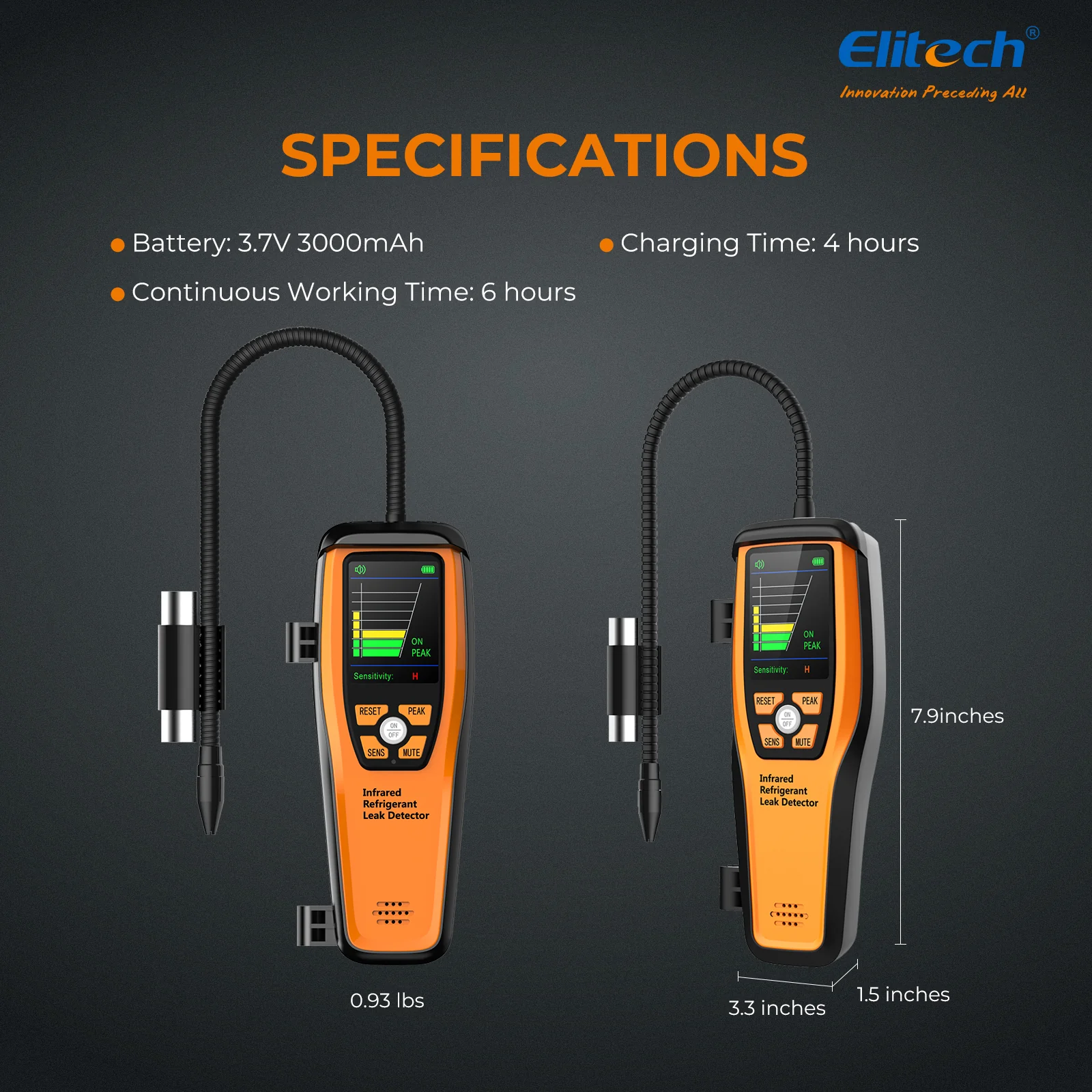 Elitech ILD-200 Electronic Refrigerant Heat Pump Leak Detector HVAC, Freon Leak Detector, Infrared Sensor up to 10 years' service life, 4g/yr, PEAK Record - Image 4