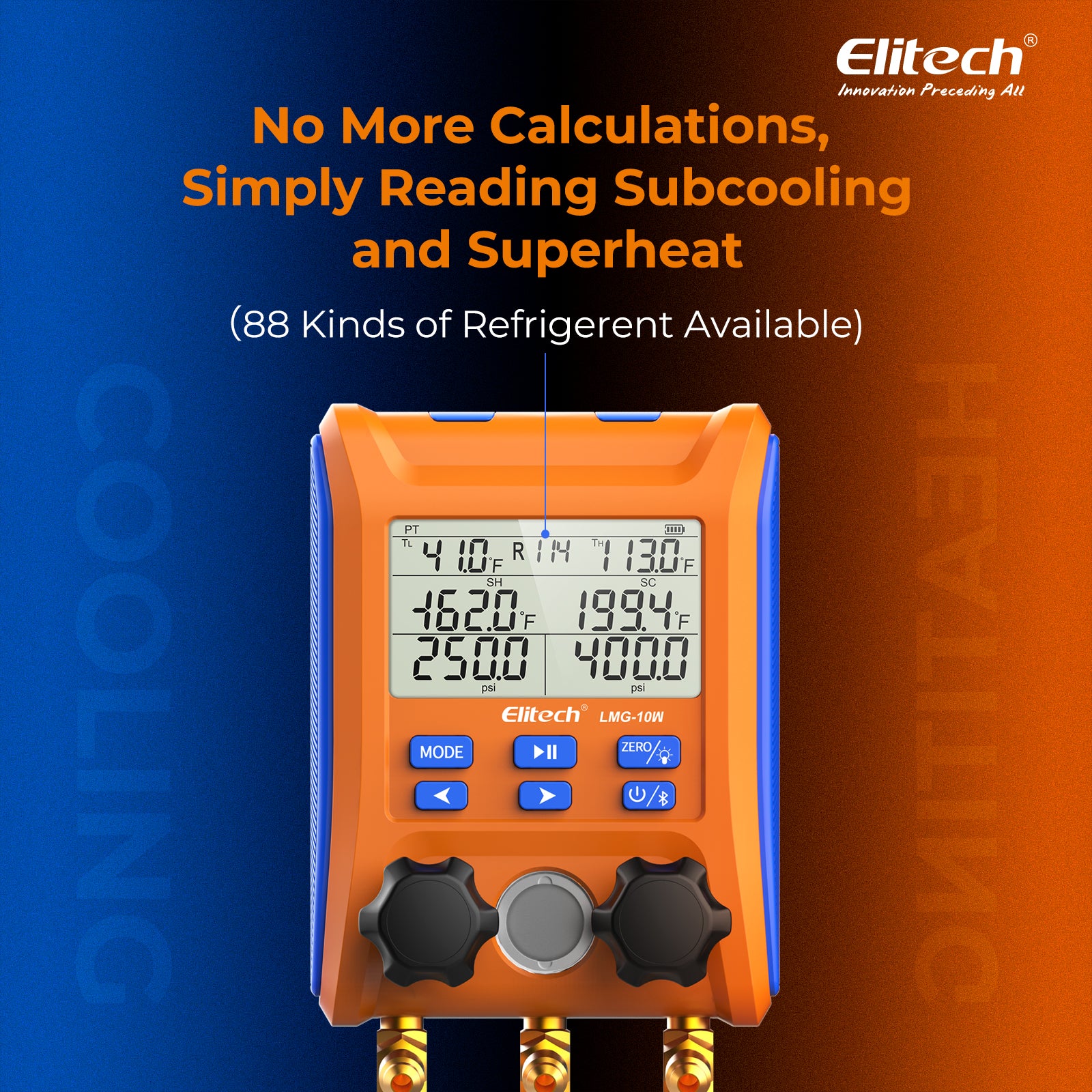 Elitech LMG-10W Refrigeration Heat Pump Digital Manifold Gauge Set 2-Way Valve AC Gauges App Control with Temperature Clamps - Image 5
