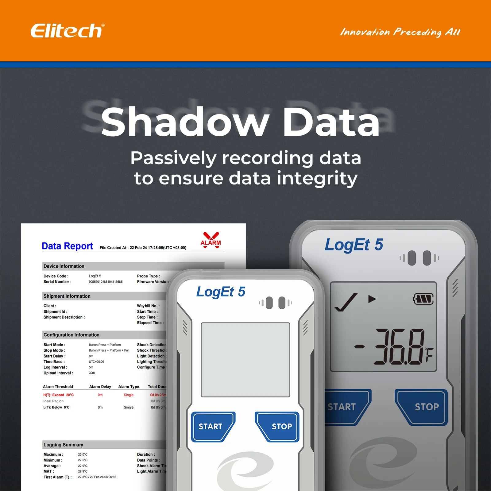 Elitech LogEt 5 THE Temperature and Humidity Data Logger Reusable Recorder with External Probe, Shadow Data, Auto PDF/ CSV Report, 32000 Points - Image 3