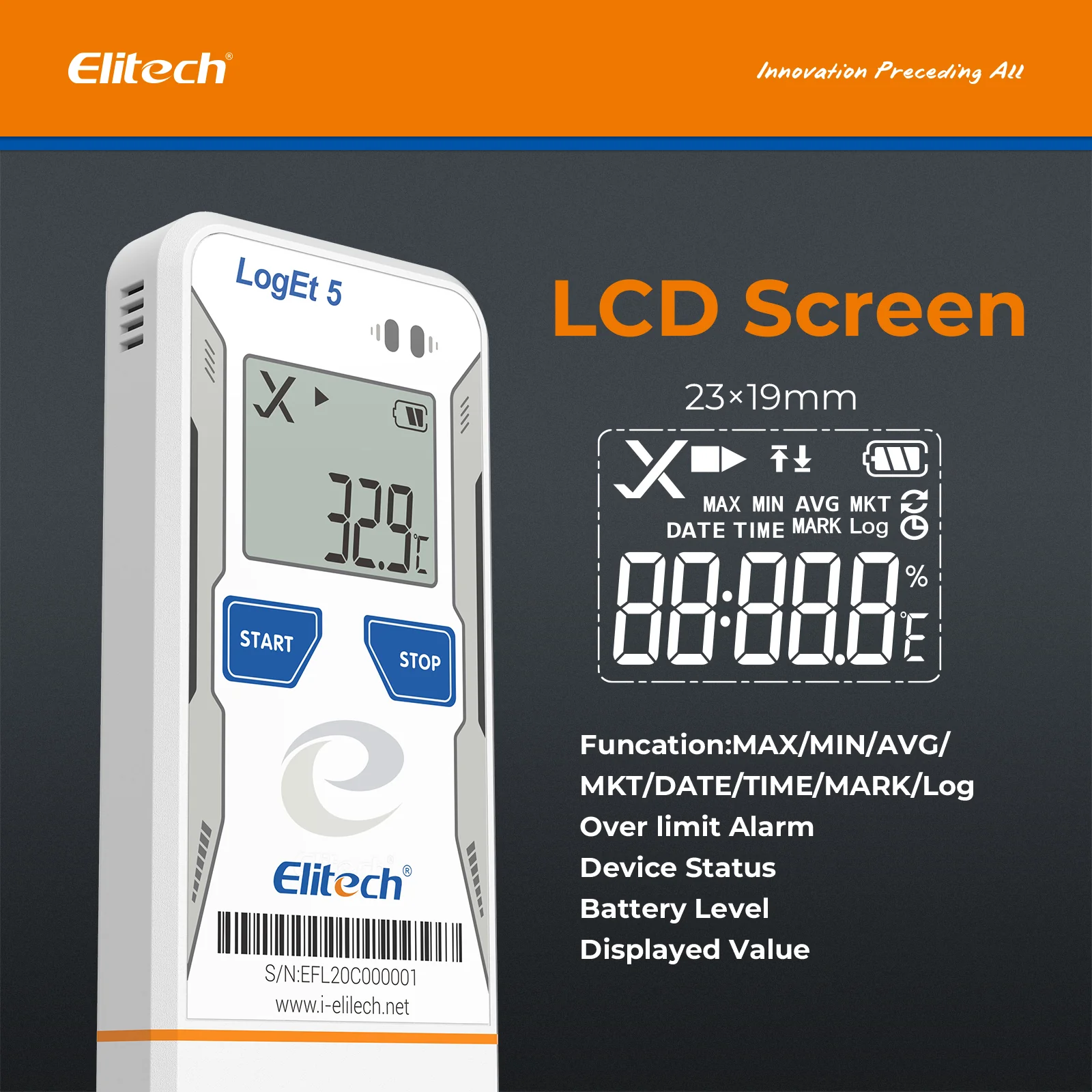 Elitech LogEt 5 THE Temperature and Humidity Data Logger Reusable Recorder with External Probe, Shadow Data, Auto PDF/ CSV Report, 32000 Points - Image 4
