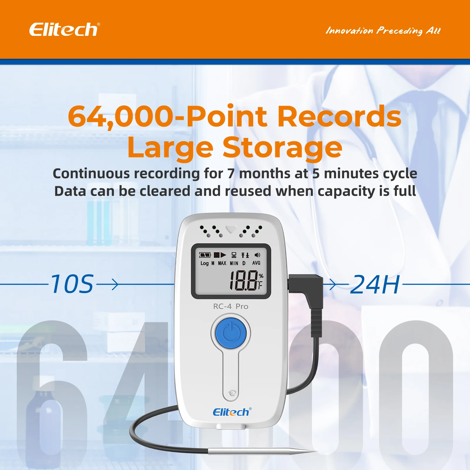Elitech RC-4H Pro PDF USB Digital Temperature Humidity Data Logger Reuseable Recorder DDL 64000 Points High Accuracy, Shadow Data, Built-in Buzzer, Auto PDF CSV Report, Windows/MacOS Software - Image 3