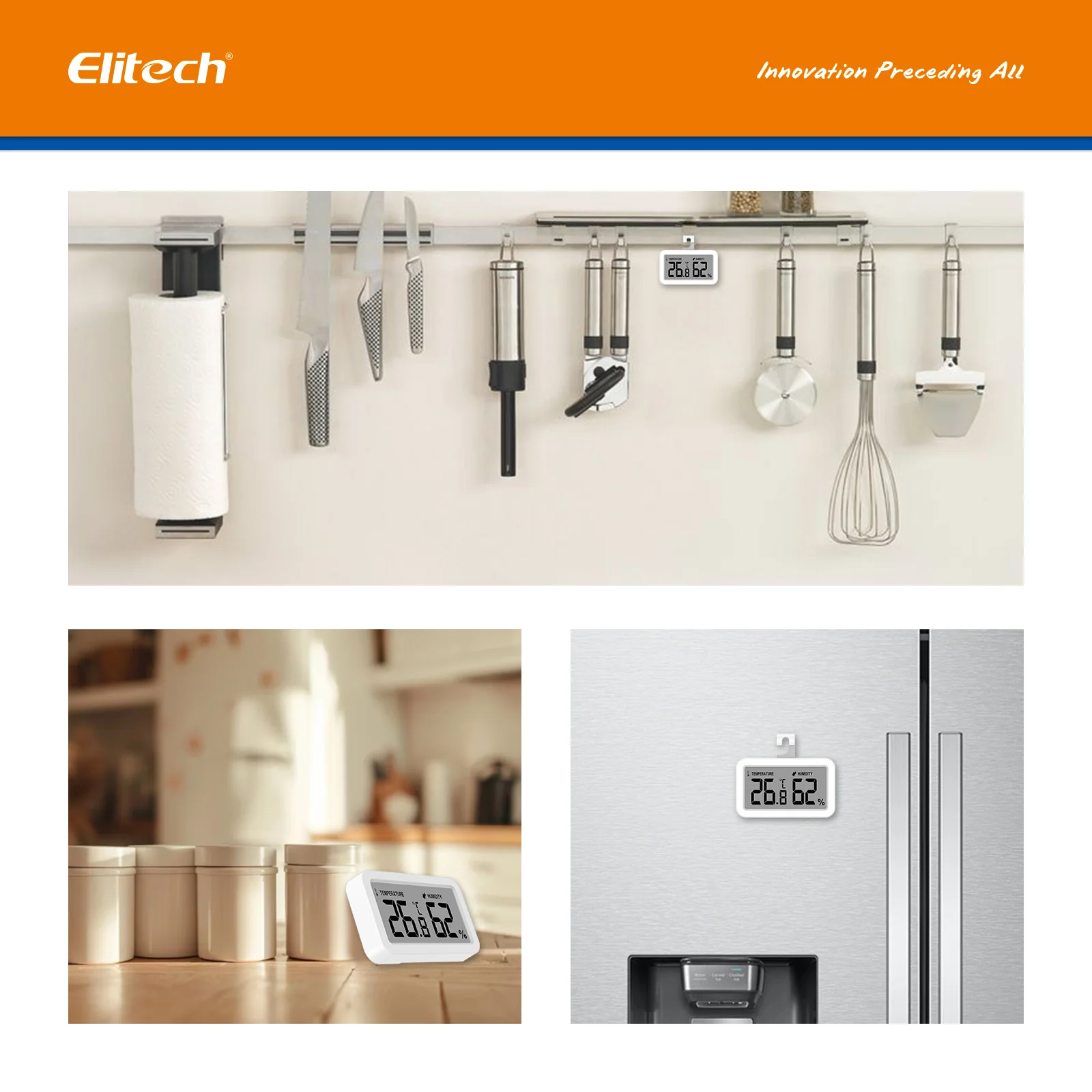Elitech TM-2TH Fridge Thermometer Hygrometer Digital Freeze Refrigerator Thermometer Waterproof Large LCD Display - Image 8
