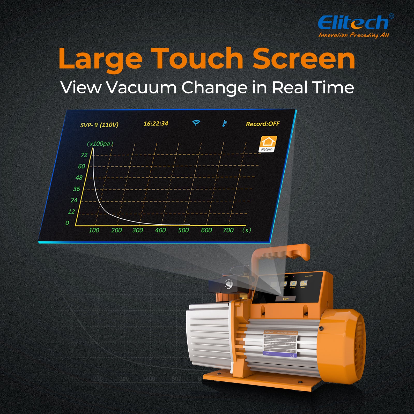 Elitech SVP-9/V900 220V Intelligent 2-Stage Vacuum Pump, 9CFM, 4L/S, APP Control, Data Logging, Smart Control, HVAC Refrigerator Heat Pump Auto Air Condition Service Tool (oil is not included) - Image 4
