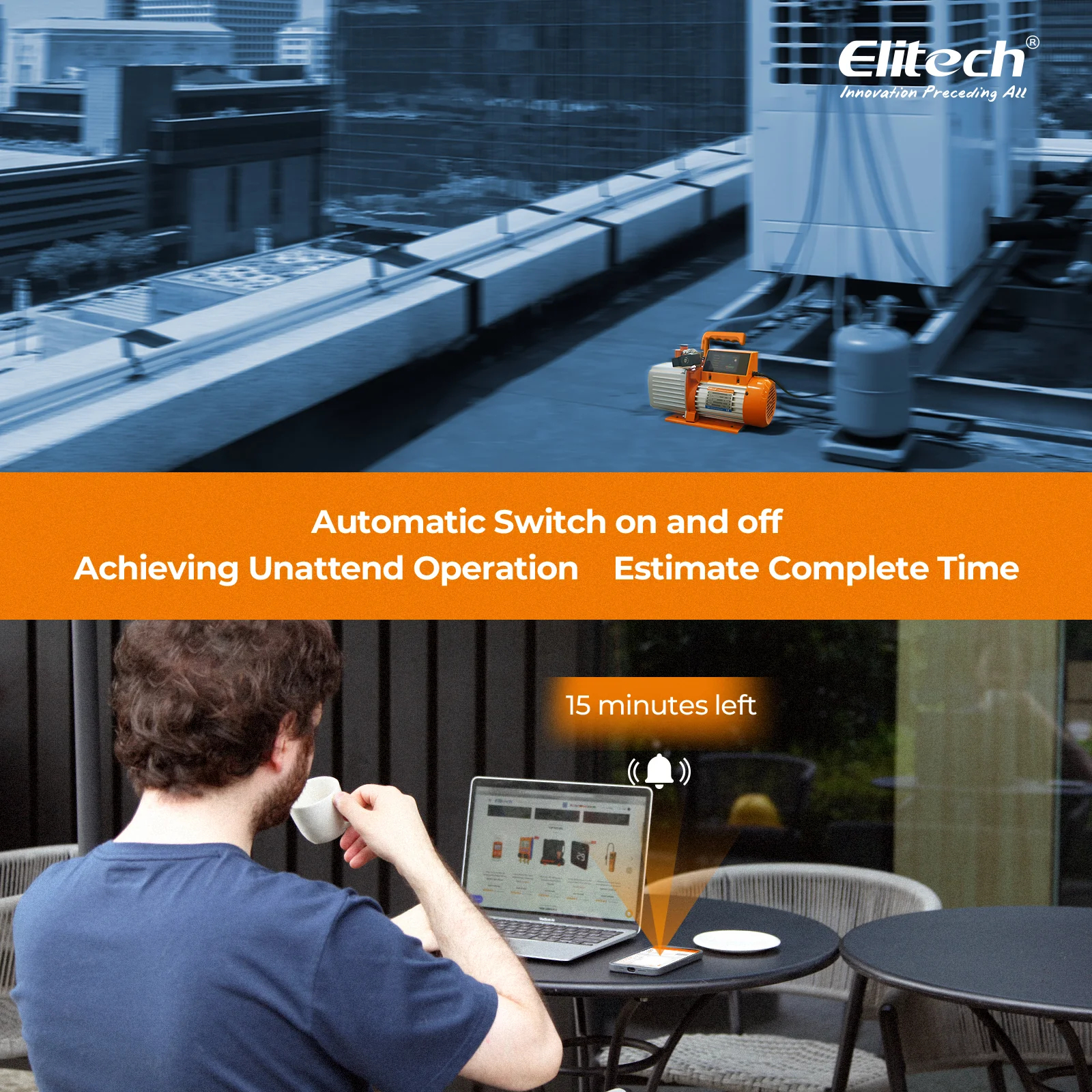 Elitech SVP-9/V900 220V Intelligent 2-Stage Vacuum Pump, 9CFM, 4L/S, APP Control, Data Logging, Smart Control, HVAC Refrigerator Heat Pump Auto Air Condition Service Tool (oil is not included) - Image 6